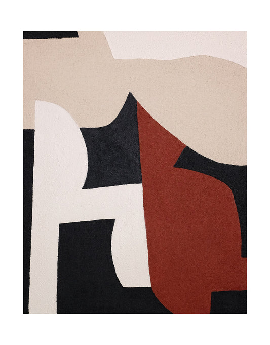 "Abstract Duet: Hand-painted Portrait shaped abstract texture painting in navy, red, white, and cream colors."