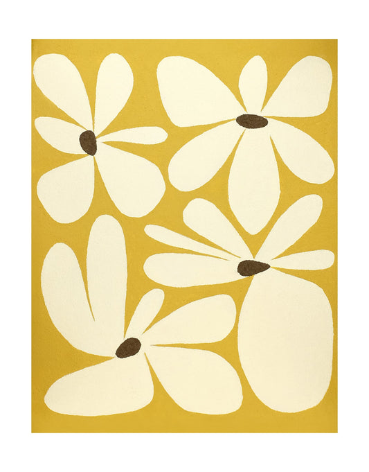 "Hand-painted, abstract textured wall art depicting blooming flowers. Titled 'GOLDEN BLOSSOM,' this frameless artwork is suitable for both portrait and landscape orientations, featuring vibrant shades of yellow and cream."