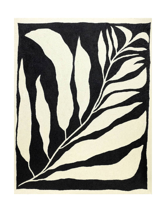 "Hand-painted, frameless abstract textured wall art depicting abstract leaves. Titled 'LEAVES DANCE, STYLE A,' this versatile artwork is suitable for both portrait and landscape orientations, featuring a colour palette of black and cream."