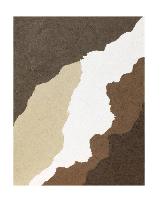 "CANYON, STYLE A: Hand-painted Portrait shaped and Landscape shaped abstract textured wall art painting in white, cream, tan, and brown colours."