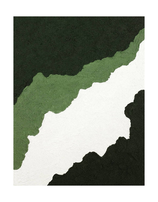 "CANYON, STYLE B: Hand-painted Portrait shape and Landscape shape abstract texture wall art painting in white, green, olive green, dark green and grass green colours."