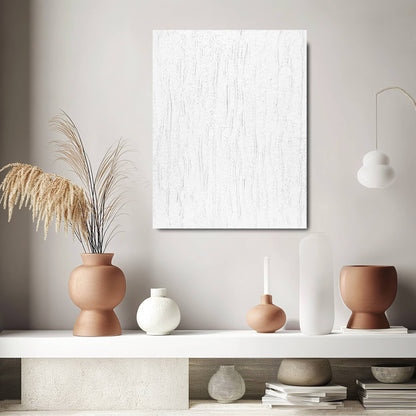 "WATERFALL: Hand-painted Portrait shaped abstract textured wall art painting depicting an abstract waterfall or rain, full of dimension and texture, in shades of white, hanging in the hallway."